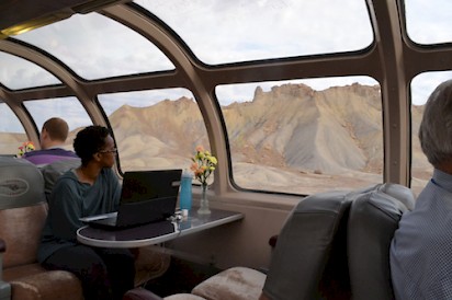 MTP participant Margaret Kargbo takes in eastern Utah's desert mountains.